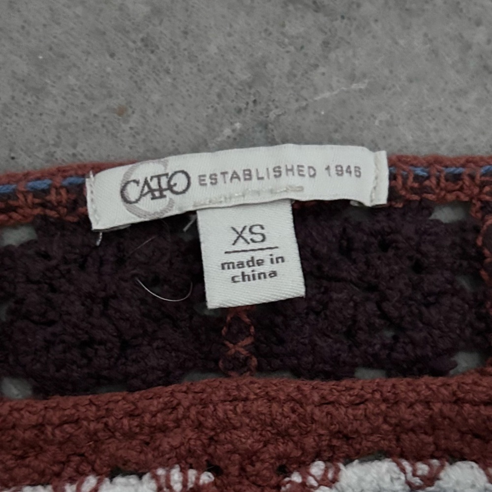 CATO Granny Square Crochet Tank Top Brown Blue Sz XS - Picture 6 of 7